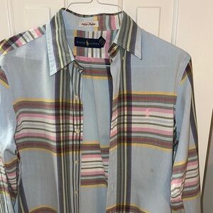 Ralph Lauren Men's Blue and Pink Striped Shirt *CALLOUT*